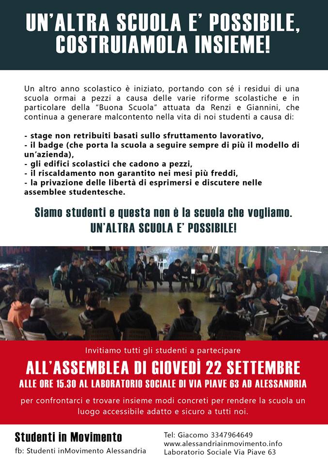 Nella foto - Laboratorio Sociale Alessandria