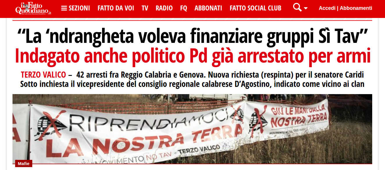 Terzo valico, 42 arresti per operazione Alchemia: “La ‘ndrangheta dietro i movimenti Si Tav” 1 - Laboratorio Sociale Alessandria Nella foto - Laboratorio Sociale Alessandria