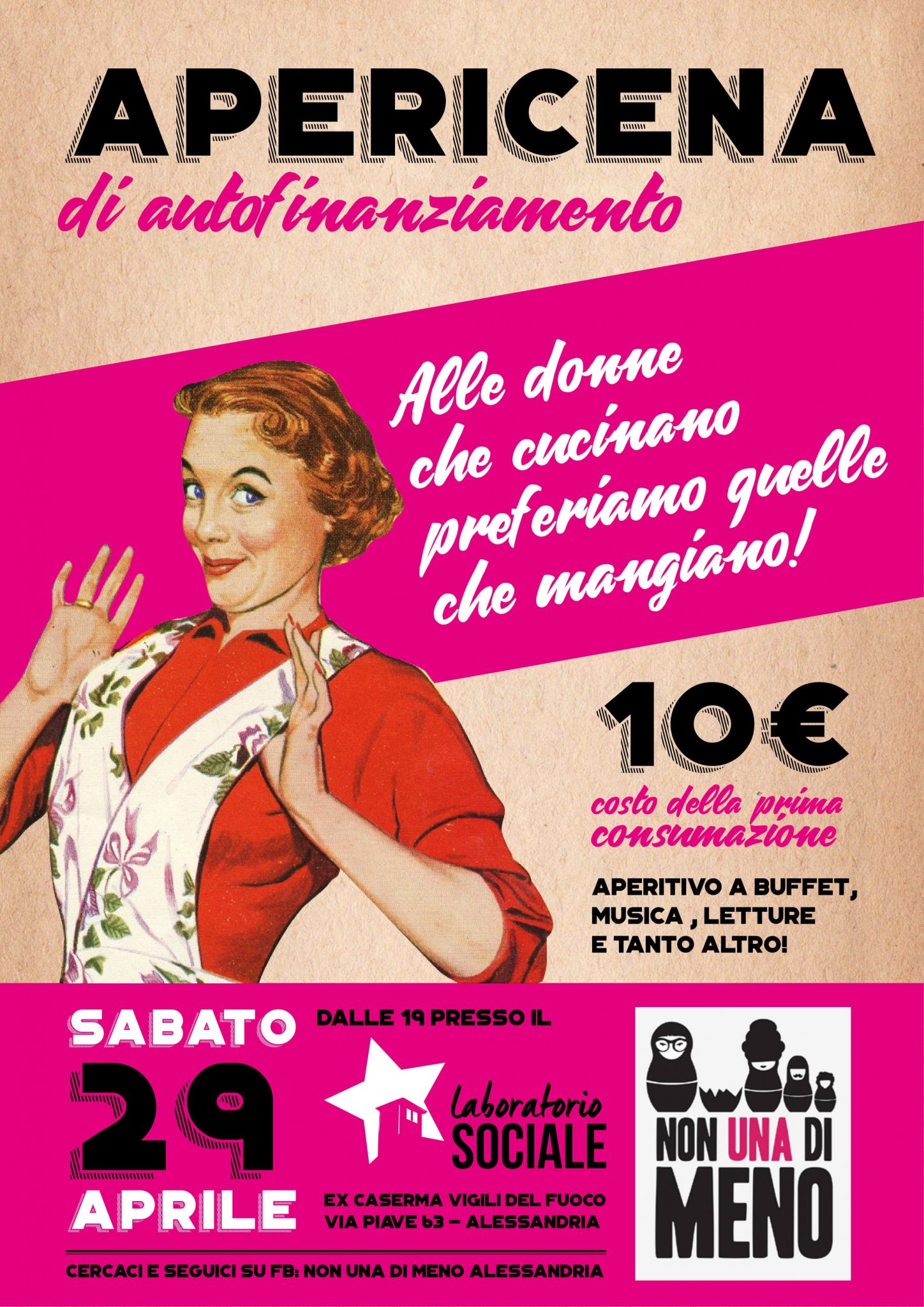 Sabato 29 Aprile Apericena di autofinanziamento di Non una di Meno