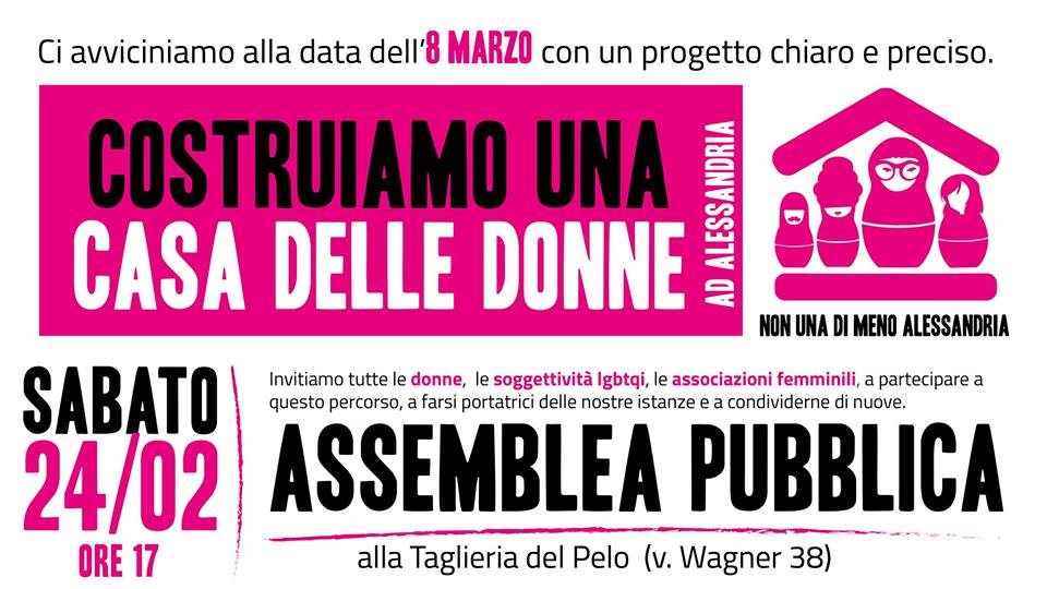 Sabato 24 febbraio assemblea pubblica per una Casa delle Donne ad Alessandria