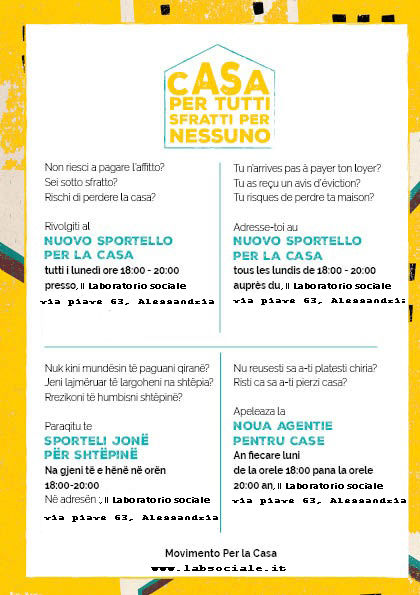 Riparte lo sportello per il diritto all'abitare 3 - Laboratorio Sociale Alessandria Nella foto - Laboratorio Sociale Alessandria