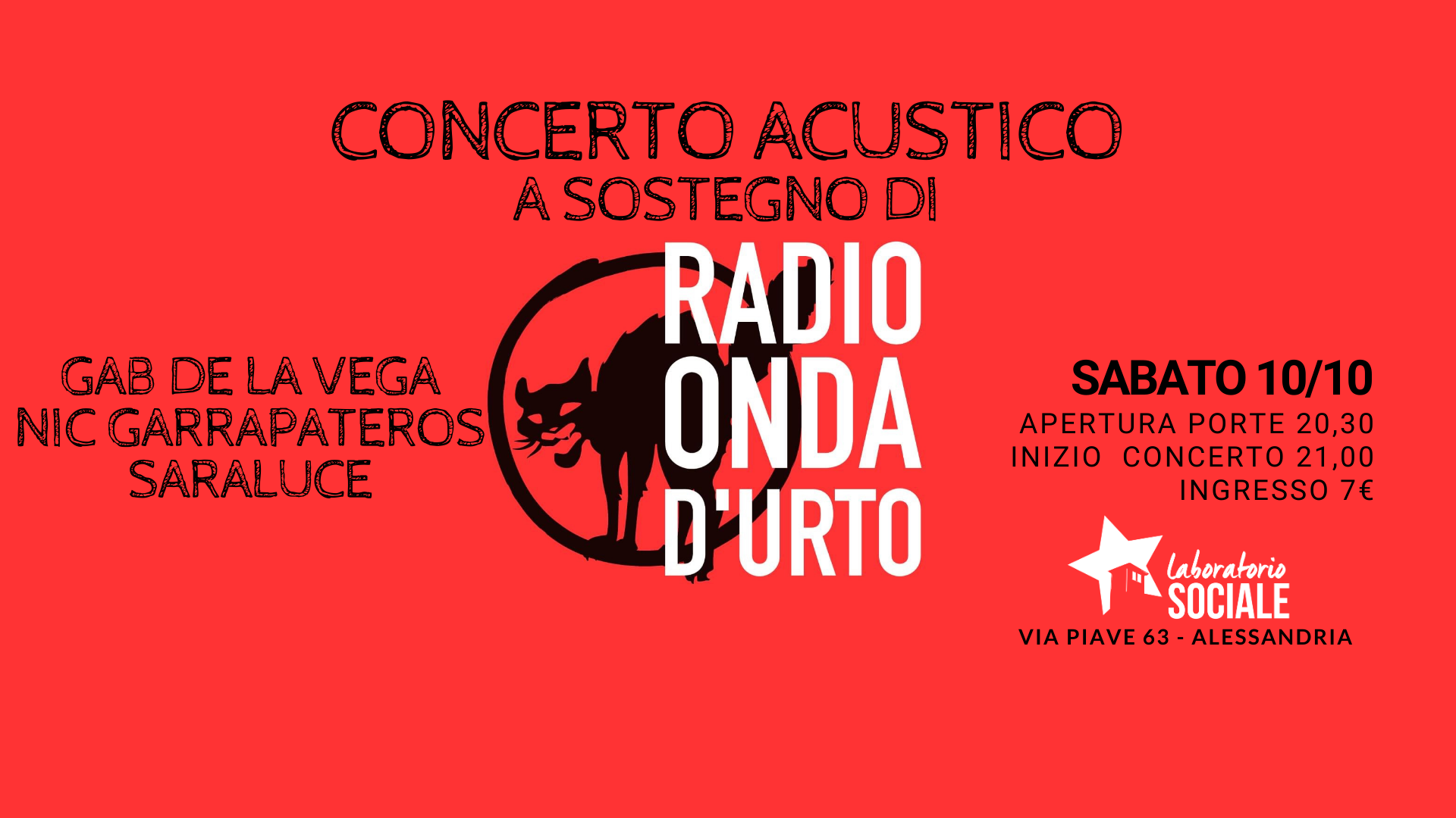 Sabato 10 ottobre il concerto a sostegno di Radio Onda d’Urto